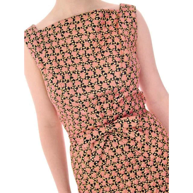 Vintage Adele Simpson Metallic Gold  & Apricot Silk Brocade Cocktail Dress 1950S 38