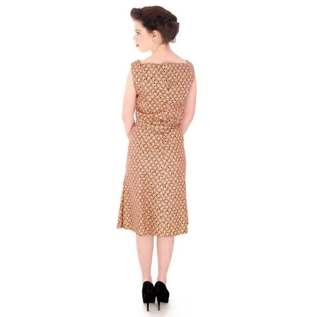 Vintage Adele Simpson Metallic Gold  & Apricot Silk Brocade Cocktail Dress 1950S 38