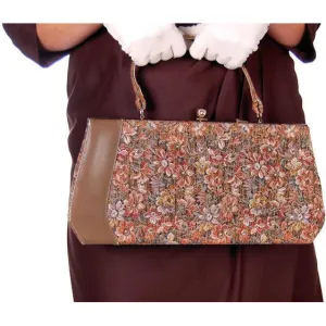 Vintage Brown Metallic Floral Tapestry Bag Purse Long 1950s