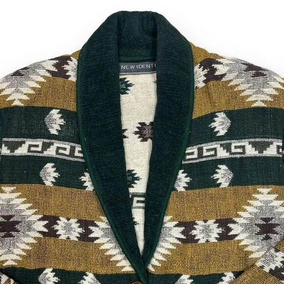 Vintage Green and Yellow Southwestern Aztec Print Crop Tapestry Jacket