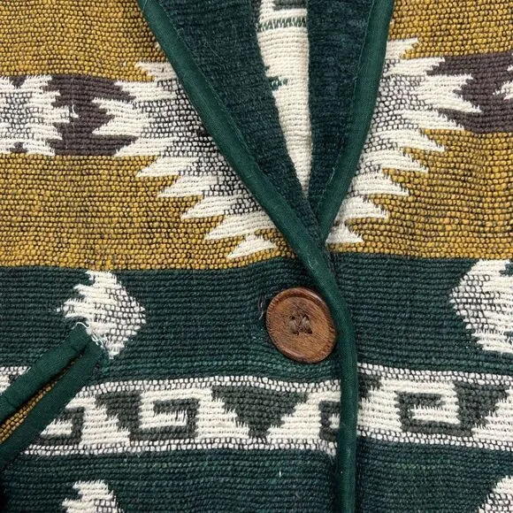 Vintage Green and Yellow Southwestern Aztec Print Crop Tapestry Jacket