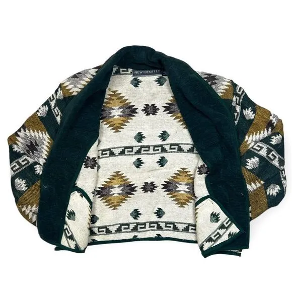 Vintage Green and Yellow Southwestern Aztec Print Crop Tapestry Jacket