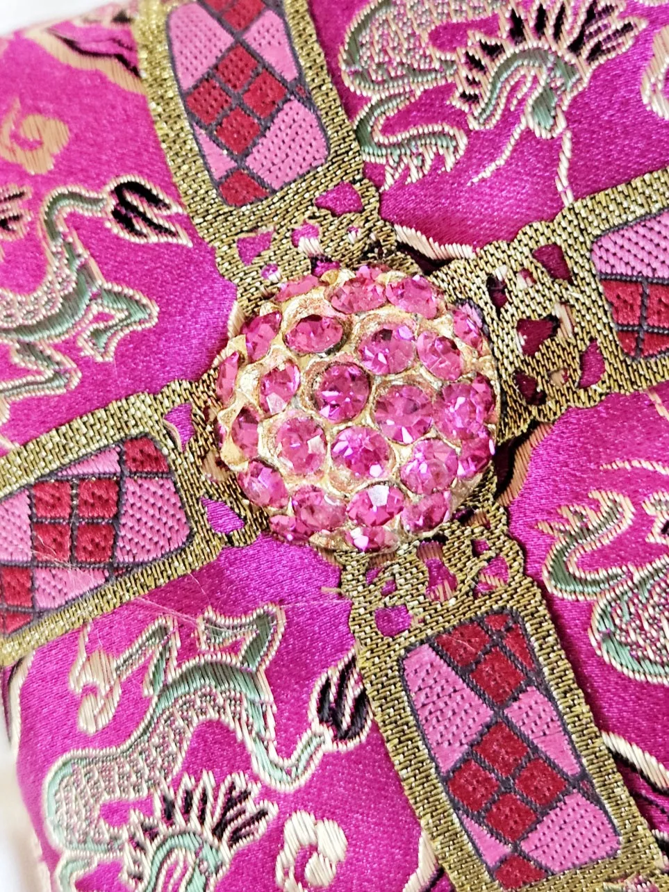 Vintage Hot Pink Rhinestone Button Holiday Pillow Ornament