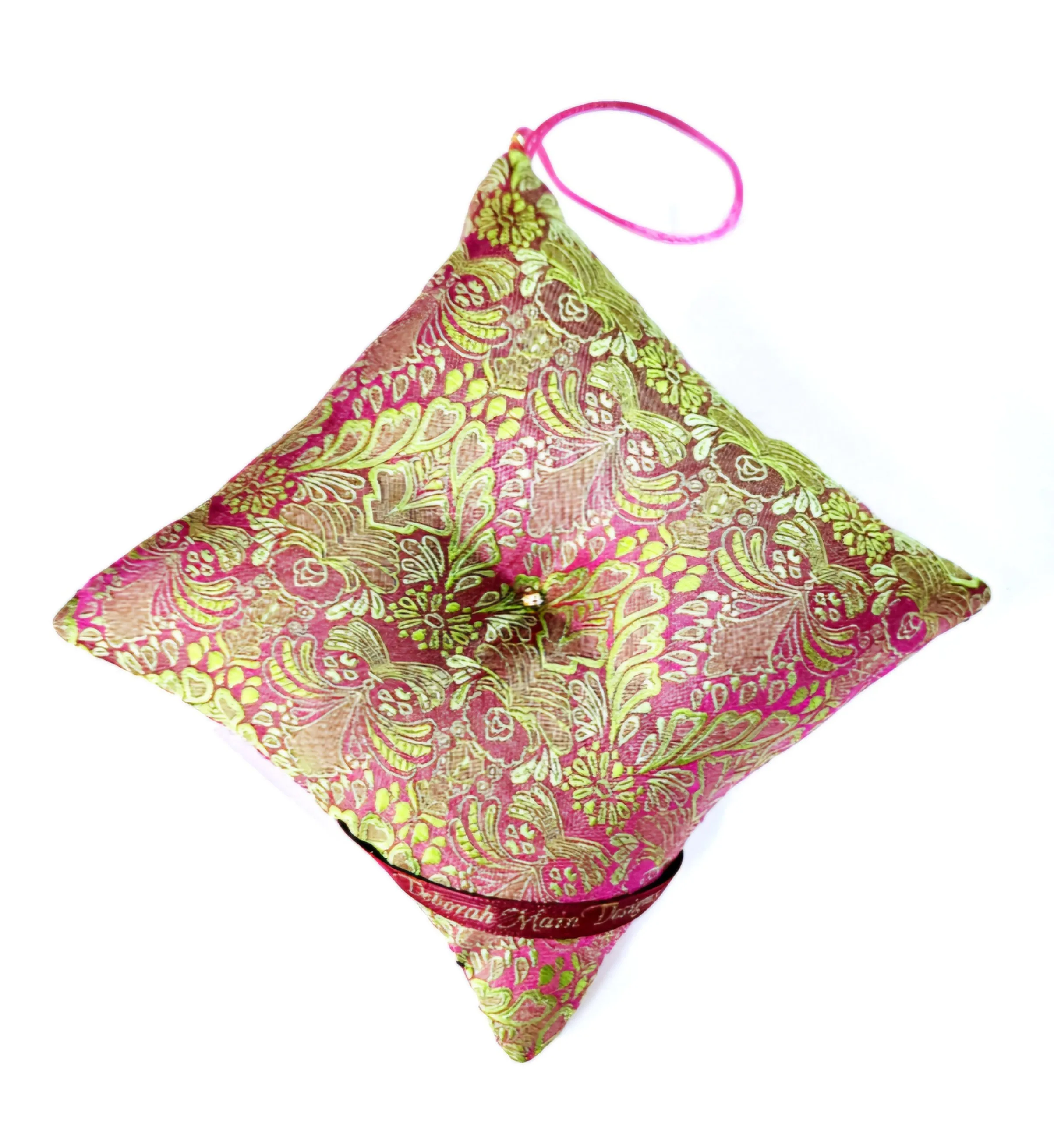 Vintage Hot Pink Rhinestone Button Holiday Pillow Ornament