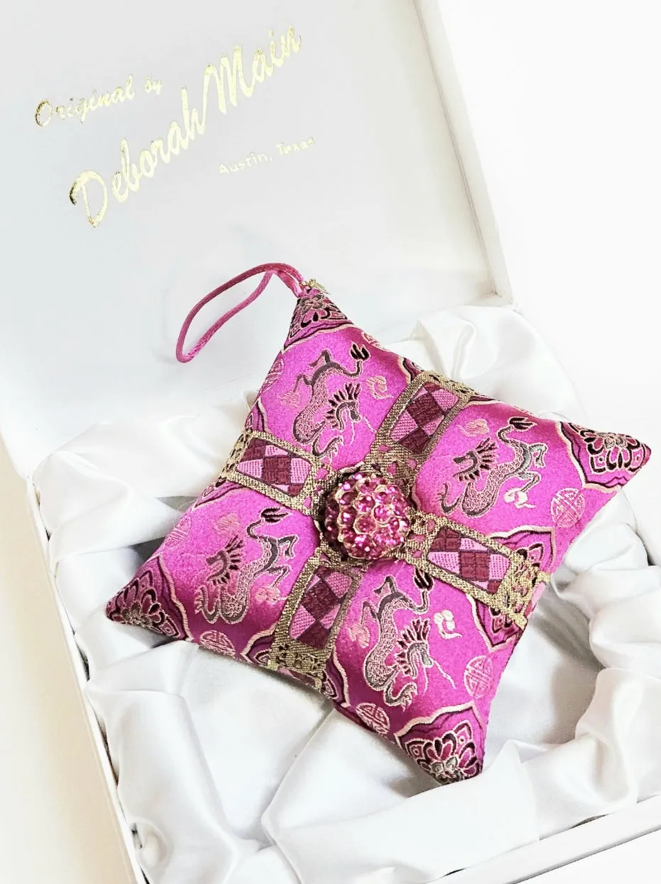 Vintage Hot Pink Rhinestone Button Holiday Pillow Ornament