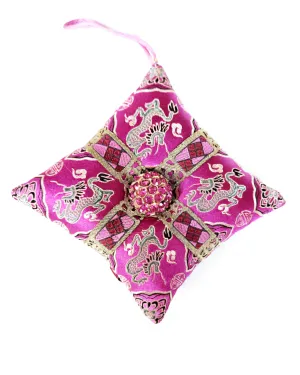 Vintage Hot Pink Rhinestone Button Holiday Pillow Ornament