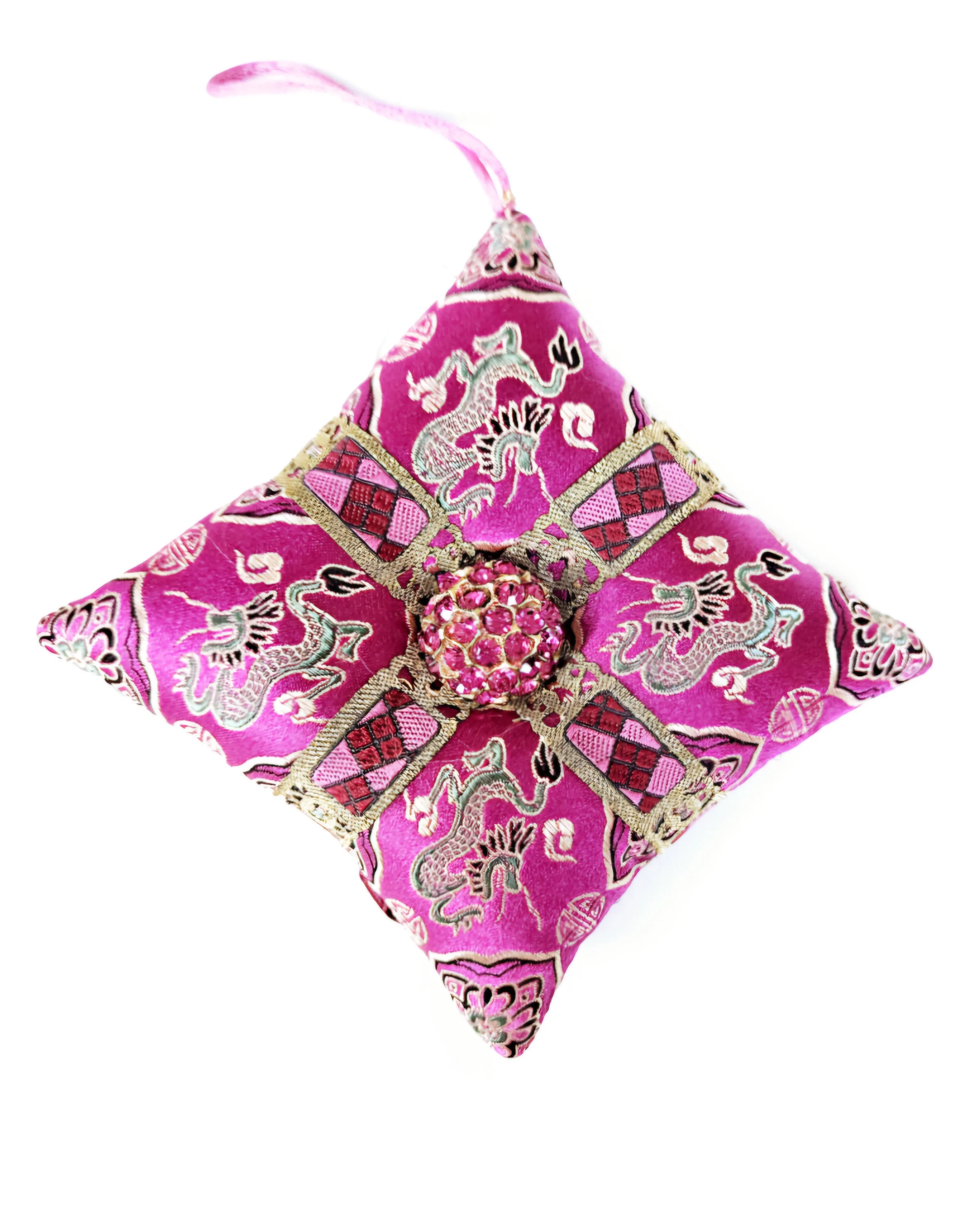 Vintage Hot Pink Rhinestone Button Holiday Pillow Ornament