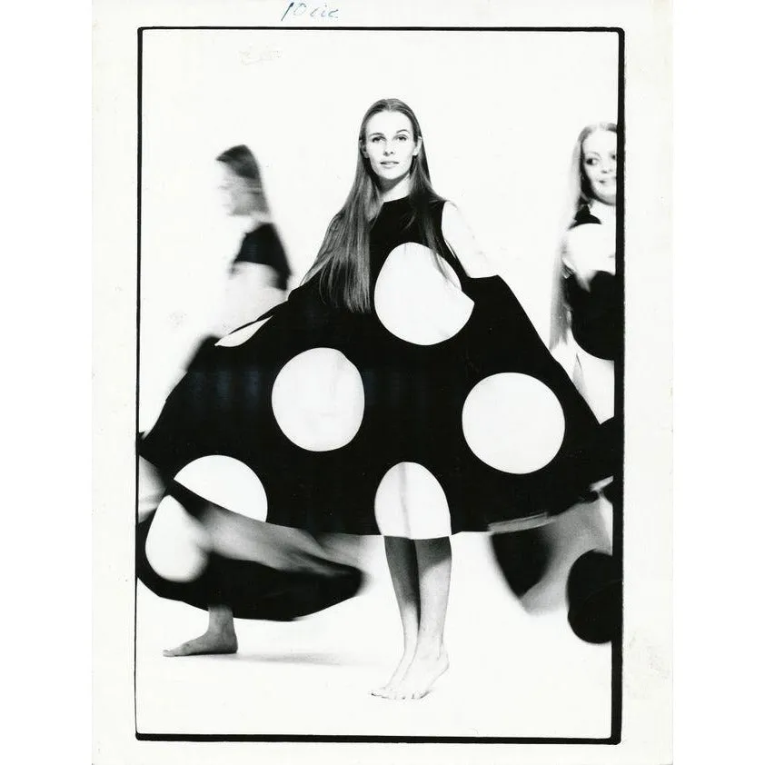 Vintage Mod Trapeze Dress Vuokko Nurmesniemi Black /White Polka Dots  1970s SZ 36