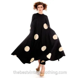 Vintage Mod Trapeze Dress Vuokko Nurmesniemi Black /White Polka Dots  1970s SZ 36