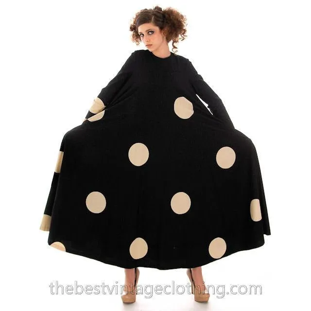 Vintage Mod Trapeze Dress Vuokko Nurmesniemi Black /White Polka Dots  1970s SZ 36
