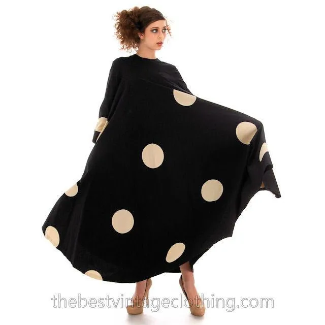 Vintage Mod Trapeze Dress Vuokko Nurmesniemi Black /White Polka Dots  1970s SZ 36