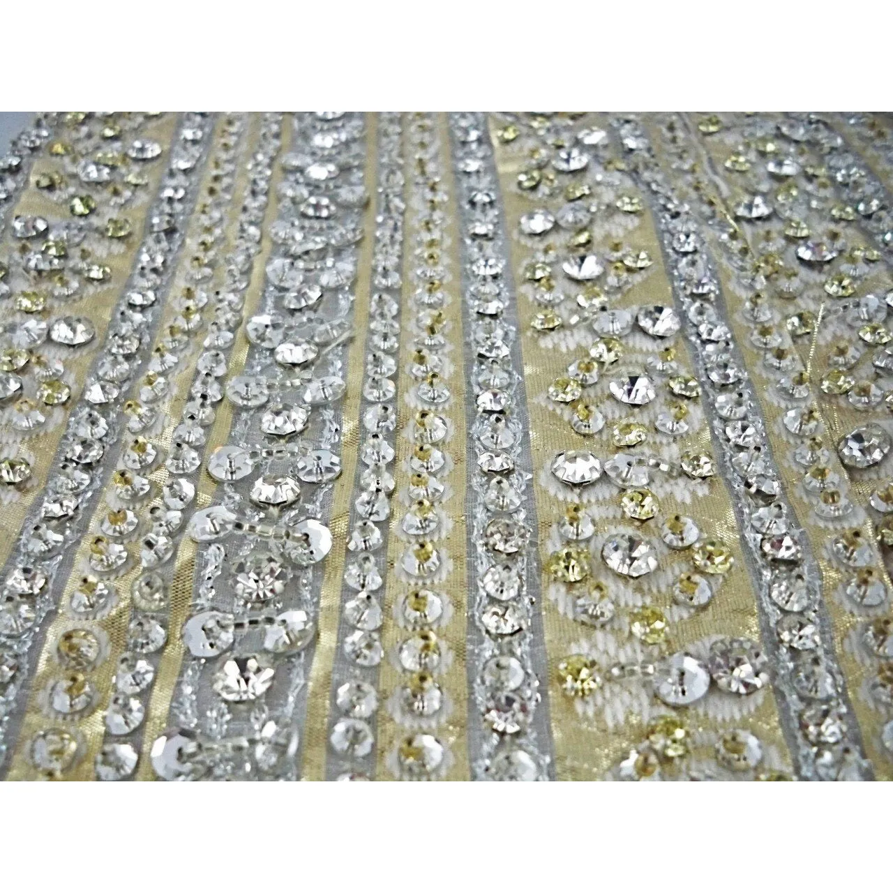 Vintage Panels  Rhinestone Studded /Beaded Metallic Silk Brocade 1960s