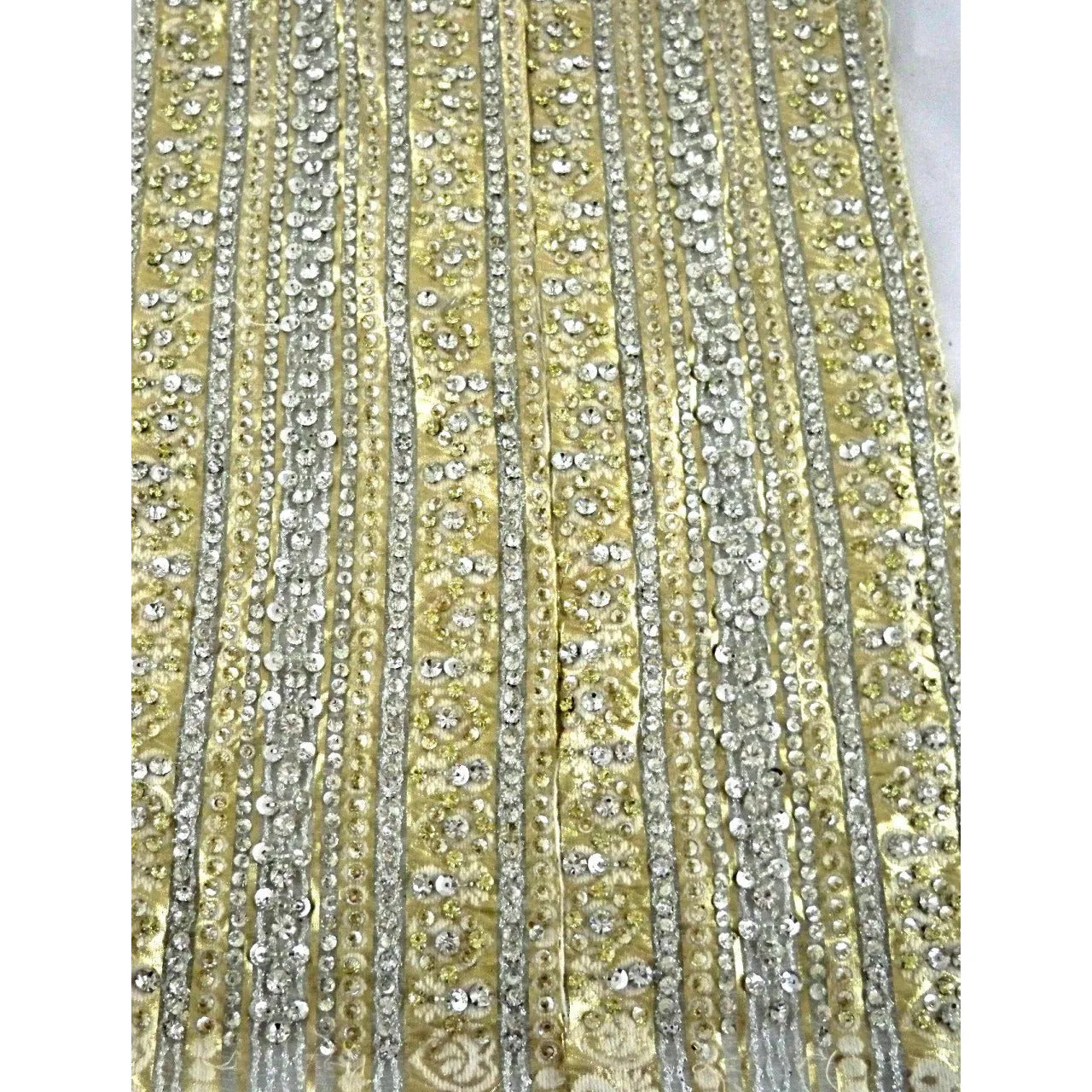 Vintage Panels  Rhinestone Studded /Beaded Metallic Silk Brocade 1960s