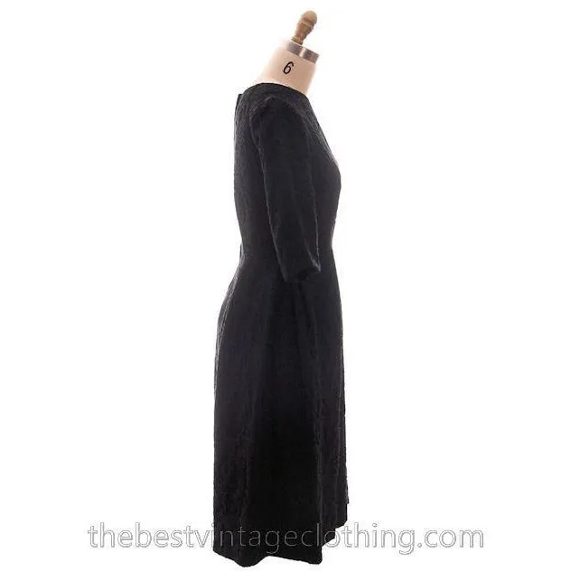 Vintage Retro Black Brocade Cocktail Dress 1950s Medium Sz 40 Hourglass Shape Aure