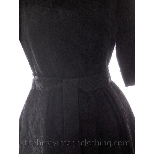 Vintage Retro Black Brocade Cocktail Dress 1950s Medium Sz 40 Hourglass Shape Aure