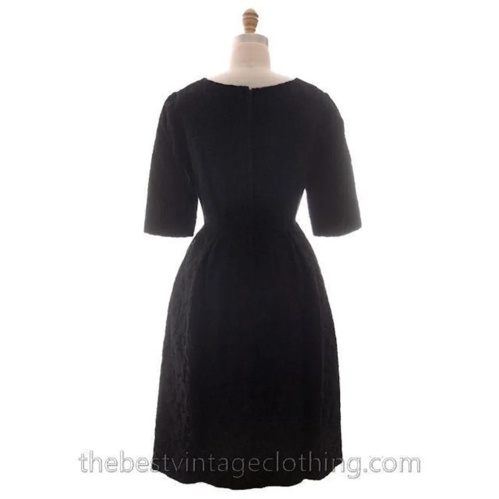 Vintage Retro Black Brocade Cocktail Dress 1950s Medium Sz 40 Hourglass Shape Aure