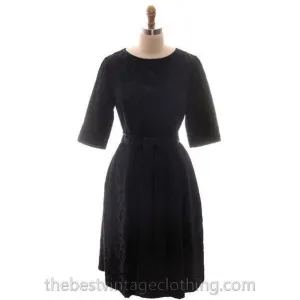 Vintage Retro Black Brocade Cocktail Dress 1950s Medium Sz 40 Hourglass Shape Aure