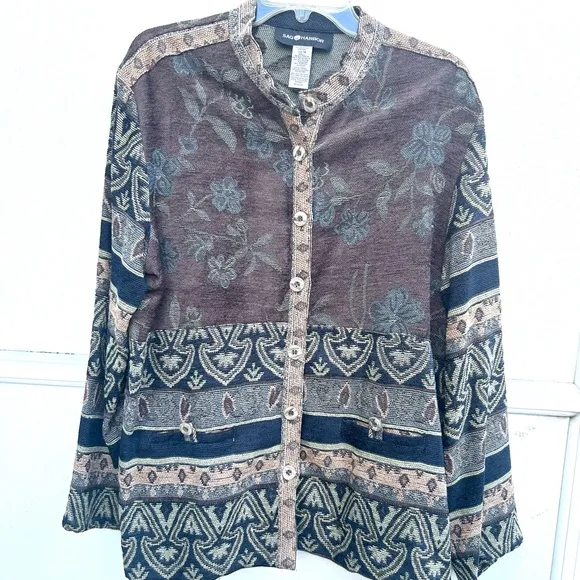 Vintage Sag Harbor jacket floral tapestry multi 90s  boho tweed sz 14 Large