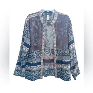 Vintage Sag Harbor jacket floral tapestry multi 90s  boho tweed sz 14 Large
