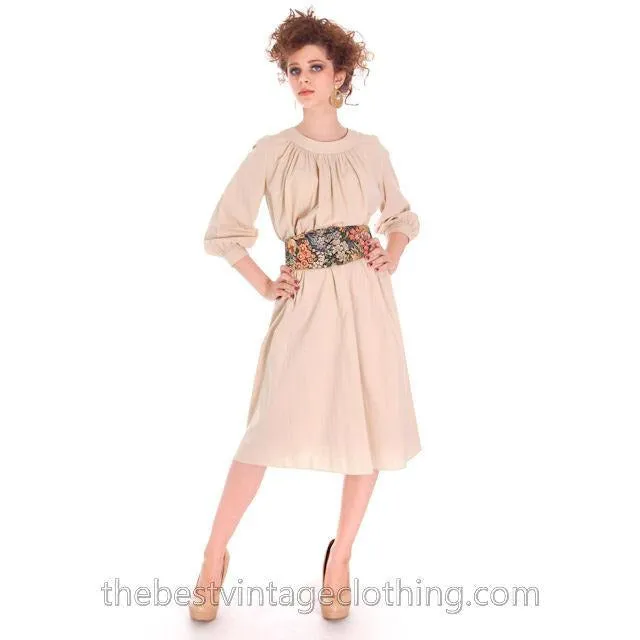 Vintage Vuokko Nurmesniemi Peasant Dress Ivory Linen  1960s S