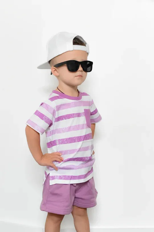 Watercolor Striped Classic Tee - Dusty Plum