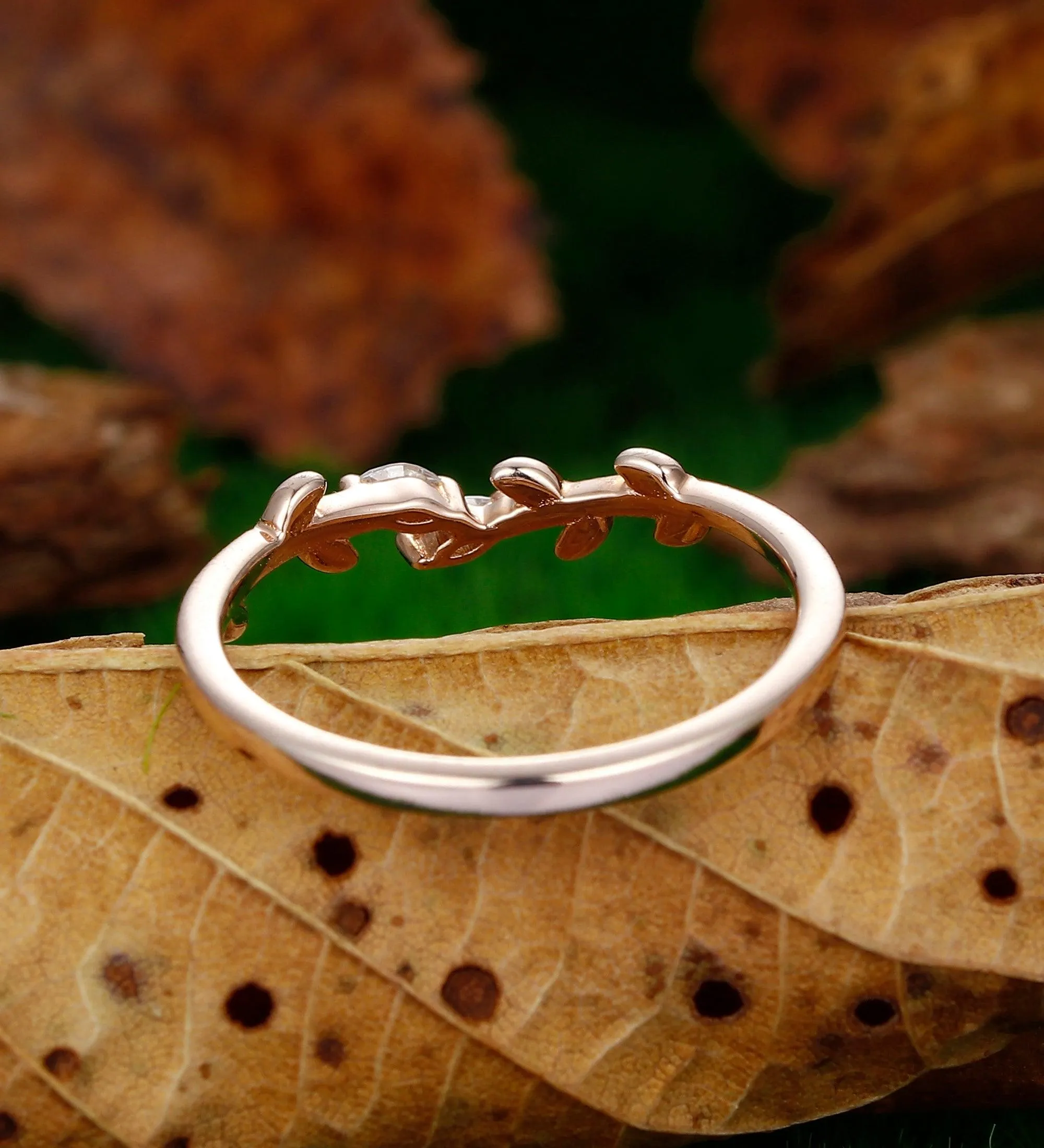 Wedding Leaf Moissanite Promise Bridal Ring Matching Band Ring