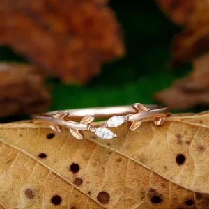 Wedding Leaf Moissanite Promise Bridal Ring Matching Band Ring