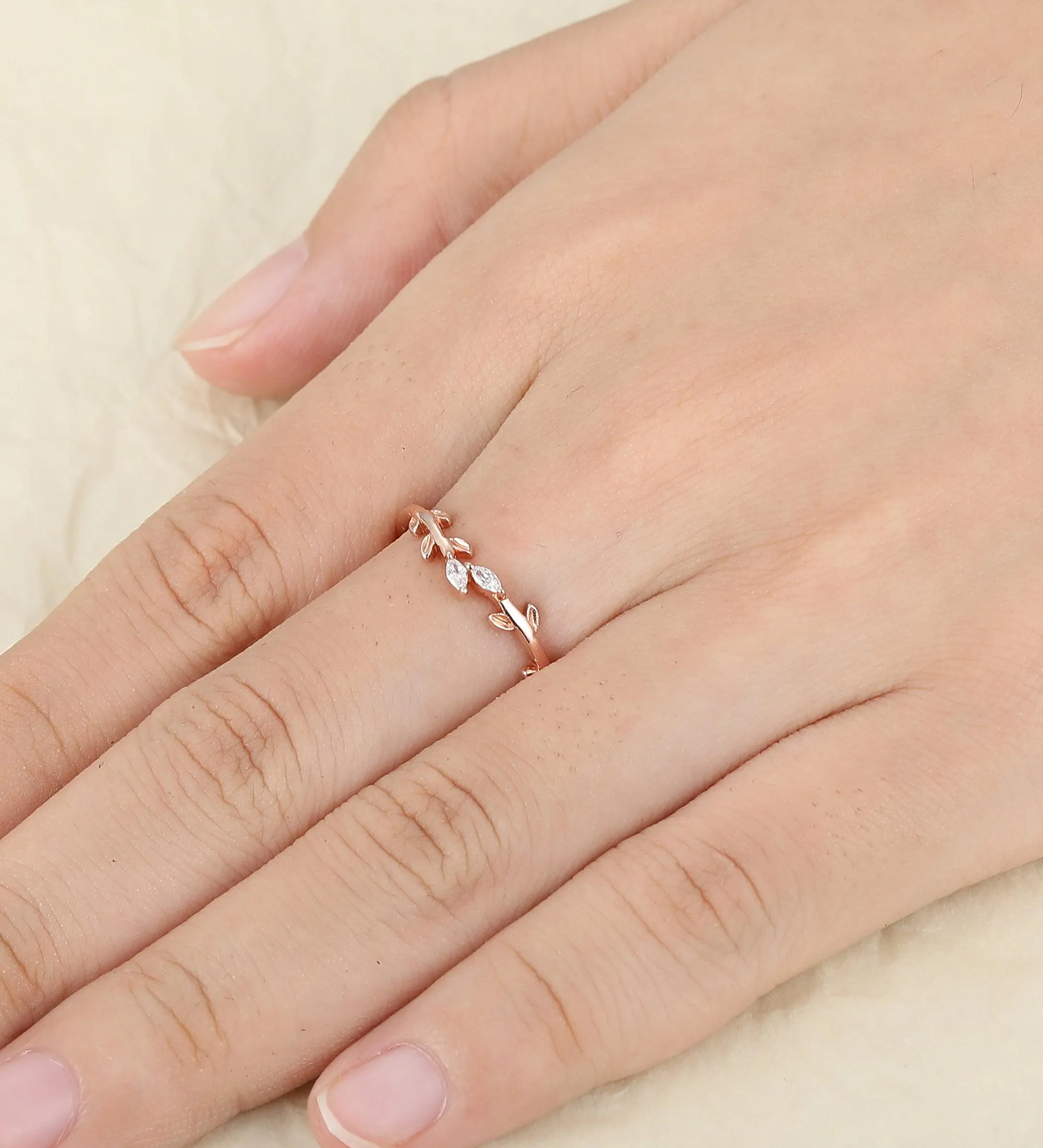 Wedding Leaf Moissanite Promise Bridal Ring Matching Band Ring