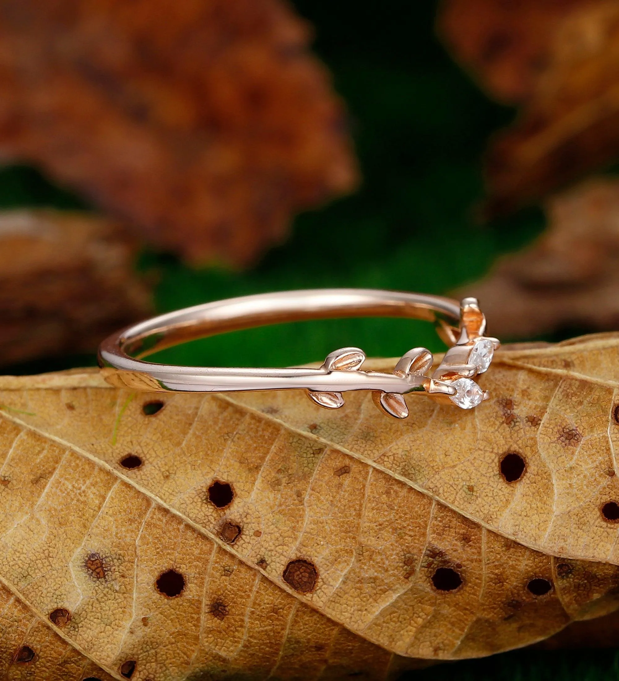 Wedding Leaf Moissanite Promise Bridal Ring Matching Band Ring
