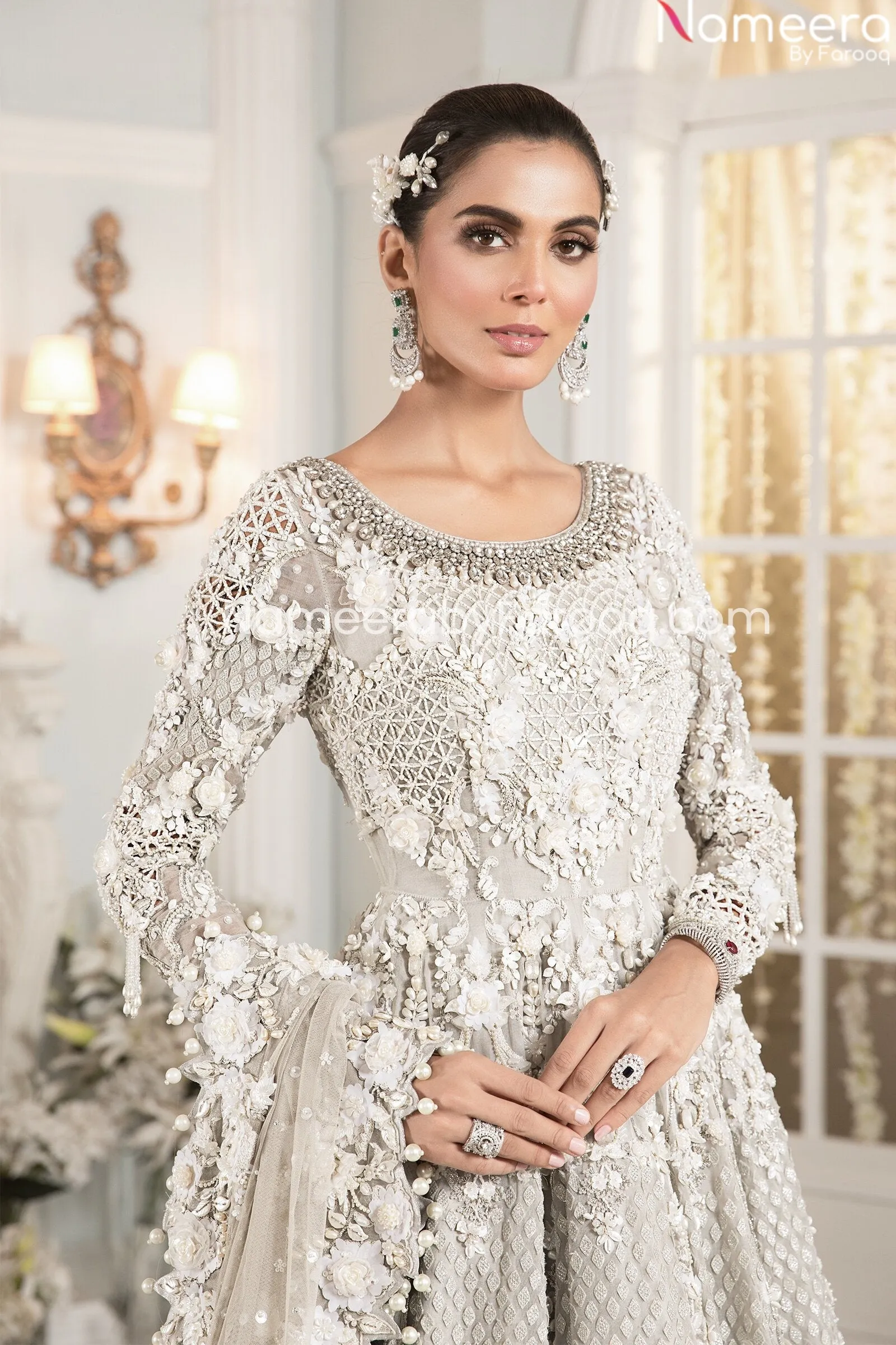 White Bridal Lehenga Pakistani Designer Dress #BN820