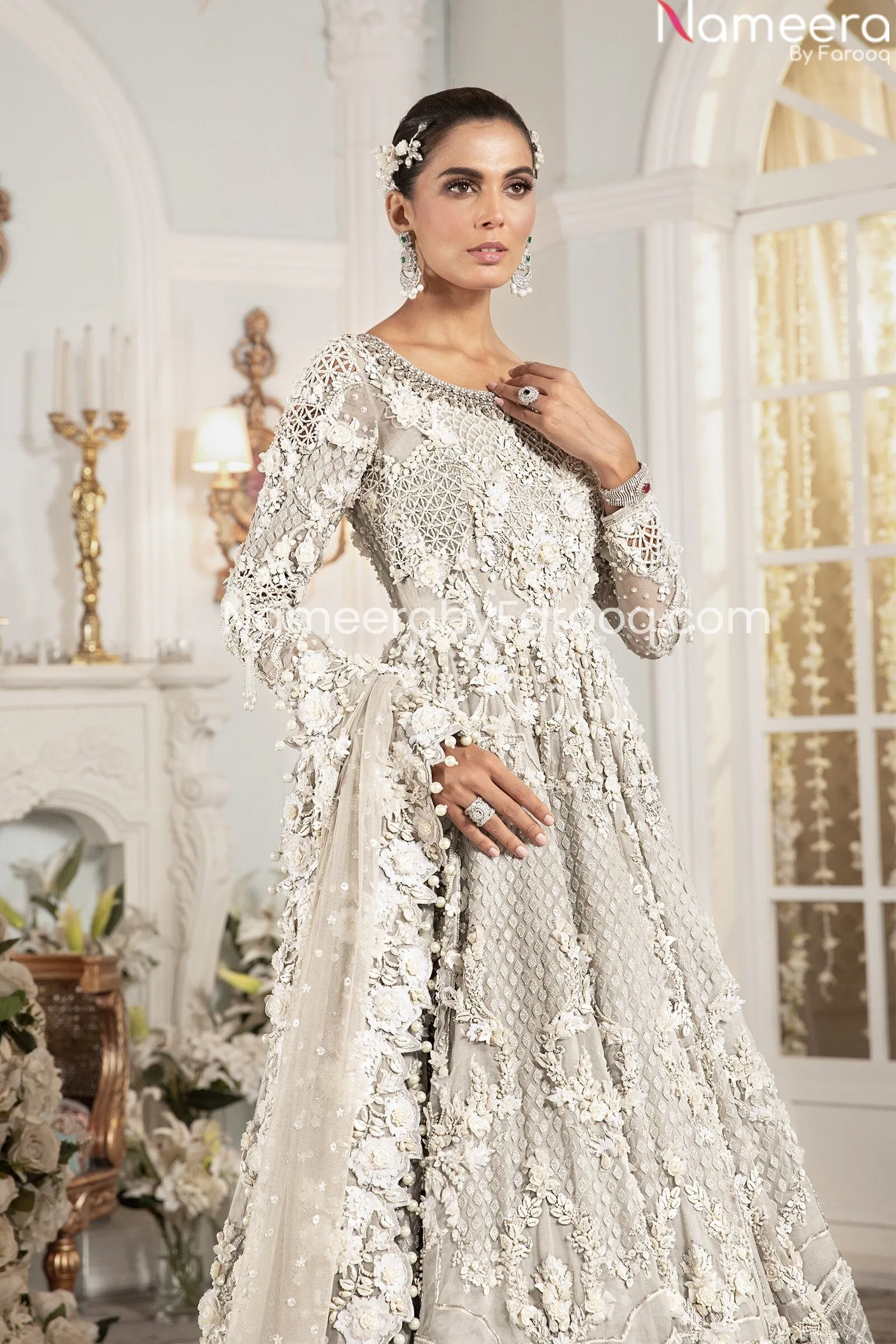 White Bridal Lehenga Pakistani Designer Dress #BN820