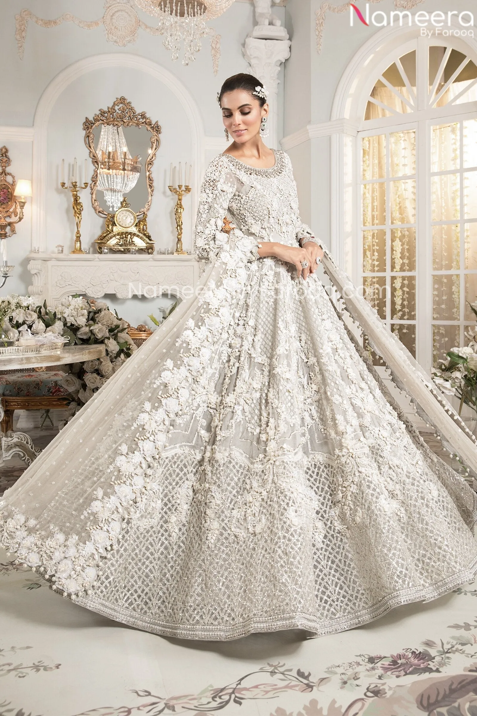 White Bridal Lehenga Pakistani Designer Dress #BN820