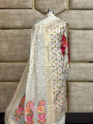 White Cotton Silk Jamdani Suit