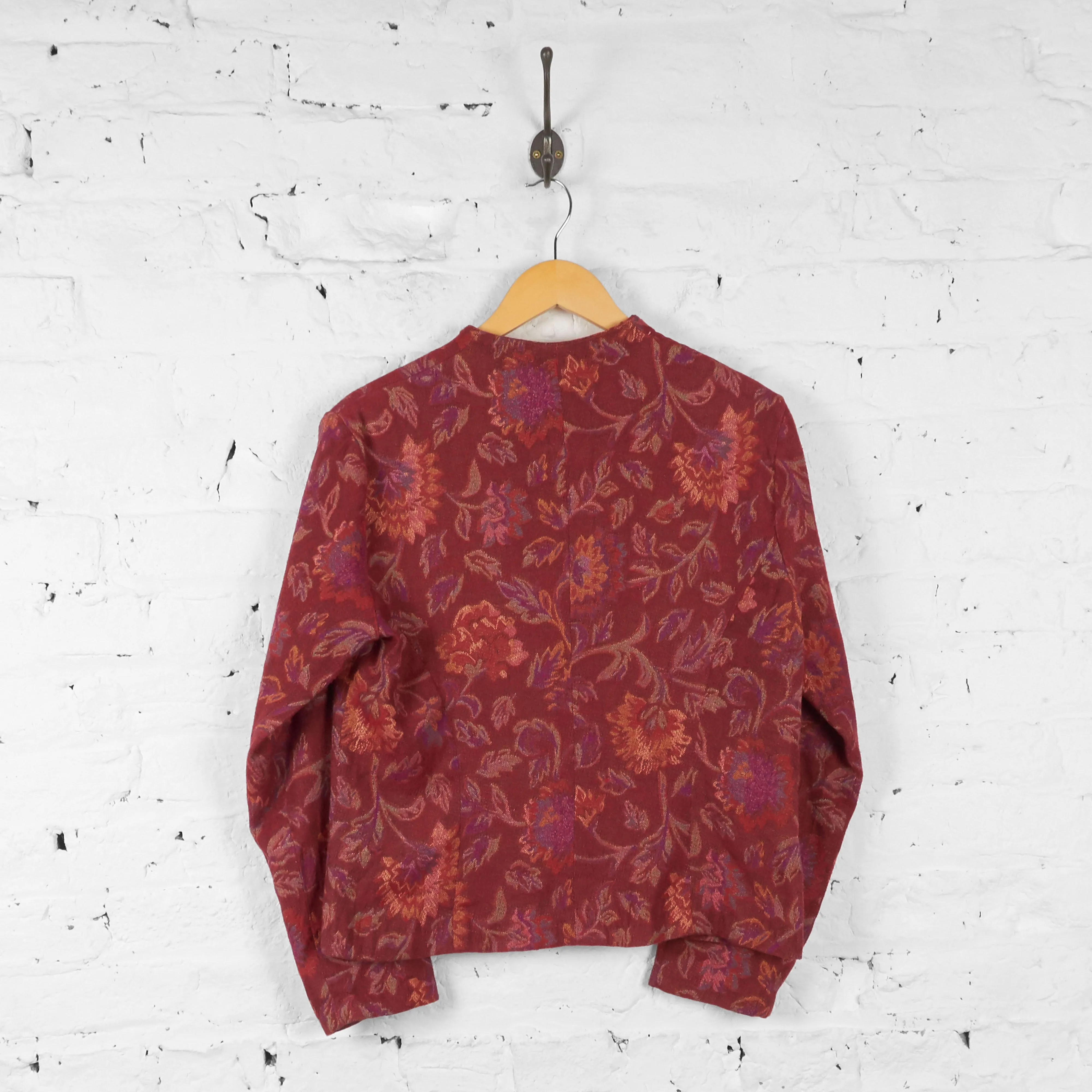 Womens Leaves Tapestry Blazer Jacket - Red - Womens M