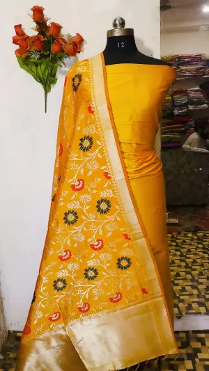 Yellow Banarasi Silk Katan Suit Set