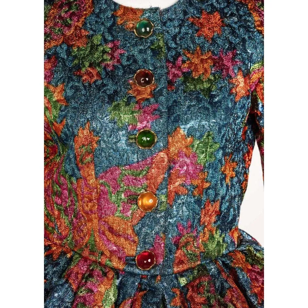 YVES SAINT LAURENT Silk Brocade Jacket Butterfly Skirt Ensemble Runway, 1989 | Size 40