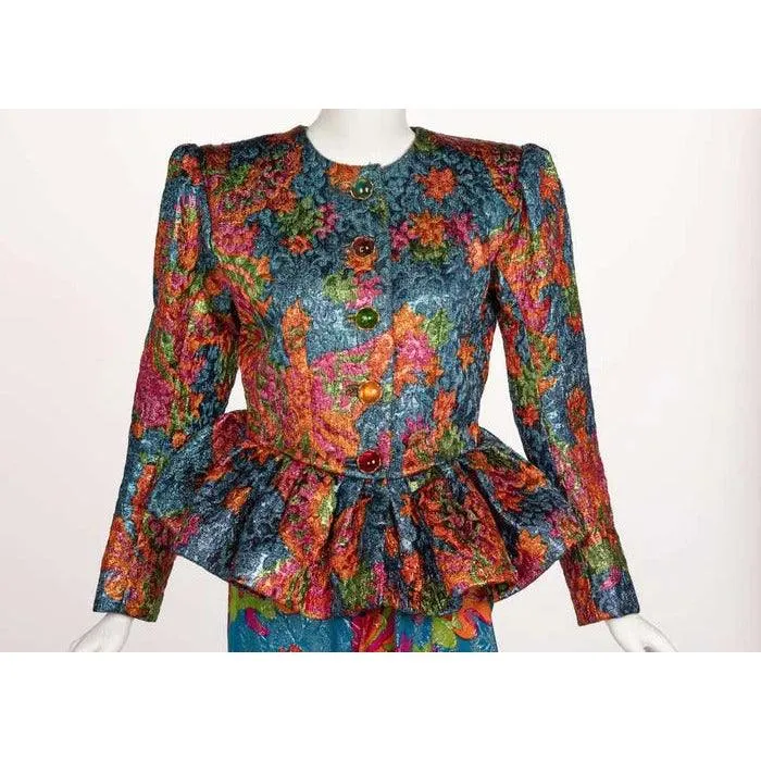 YVES SAINT LAURENT Silk Brocade Jacket Butterfly Skirt Ensemble Runway, 1989 | Size 40
