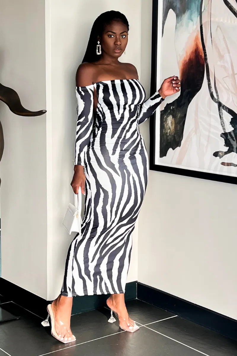 ZEBRA STRIPED BACKLESS MIDI | DRESS