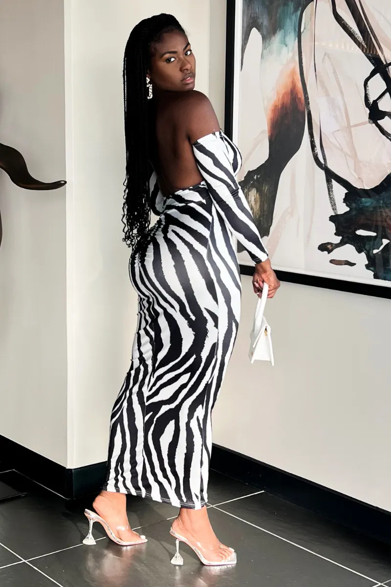 ZEBRA STRIPED BACKLESS MIDI | DRESS