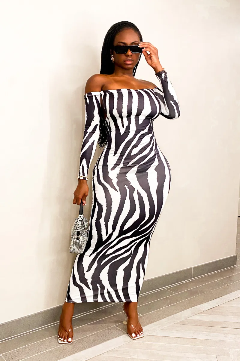 ZEBRA STRIPED BACKLESS MIDI | DRESS
