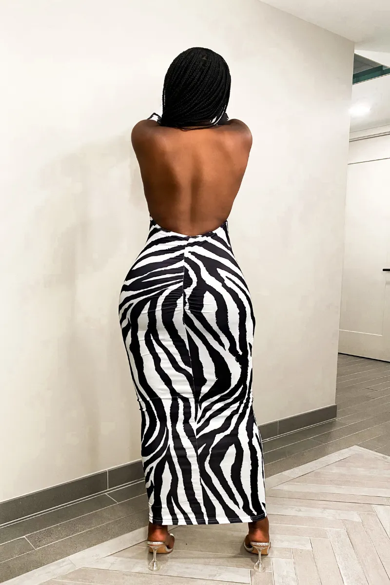 ZEBRA STRIPED BACKLESS MIDI | DRESS